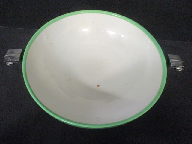 Art Deco Manning Bowman Ceramic Green Bowl with Stainless Lid and Holder - 3