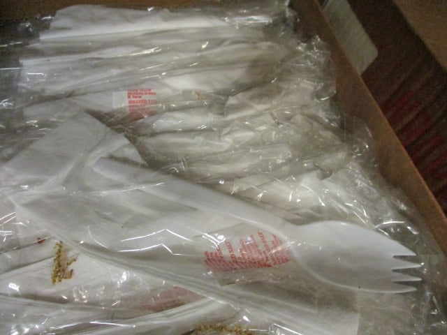 2 Boxes of Senate Spork, Salt, and Napkin Plastic Wrapped Cutlery Kits - 2