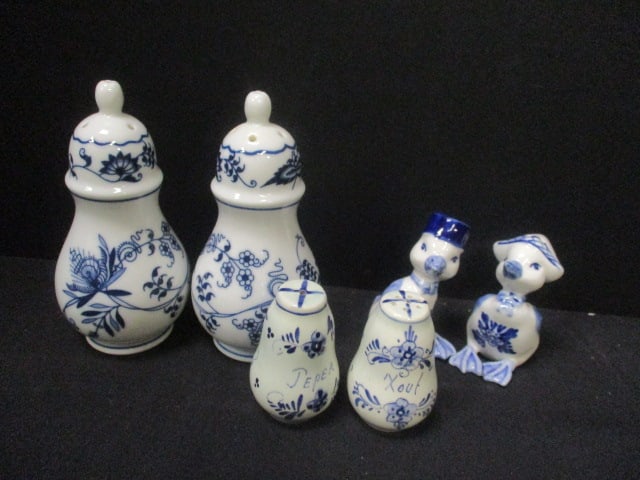 3 Vintage Delft Blue and White Salt & Pepper Sets: 2 1/2" to 5 1/4"