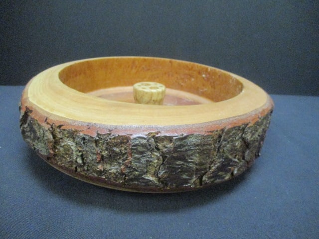 Mid Century Modern Rustic Live Edge Nut Bowl with Metal Nutcracker - 3