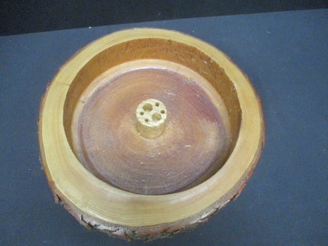 Mid Century Modern Rustic Live Edge Nut Bowl with Metal Nutcracker - 4