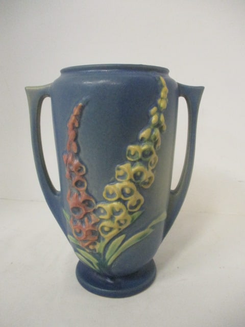 Vintage Roseville Pottery "Foxglove" Double Handled Vase - Marked "45-7": 7 1/2"