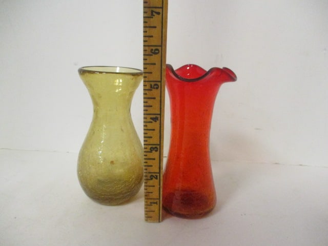 2 Crackle Glass Vases - 4