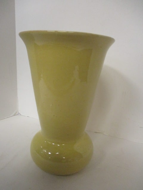 Mid Century Modern Yellow Glazed Stoneware Pottery Vase: 11"