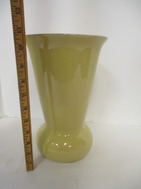 Mid Century Modern Yellow Glazed Stoneware Pottery Vase - 4