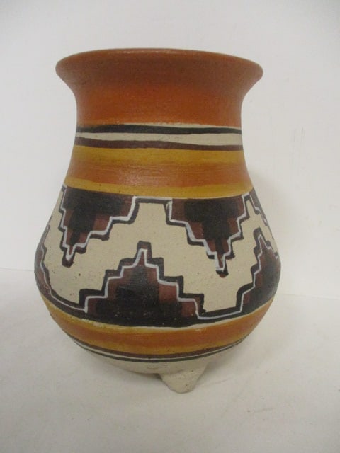 Mexican Pottery Handpainted Footed Vase (1 of 3)