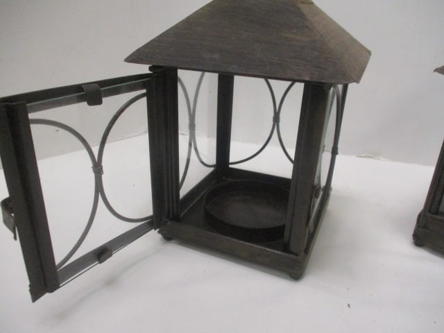 Pair of Brushed Metal Lantern Candle Holders - 2