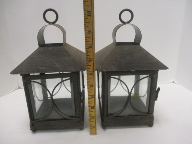 Pair of Brushed Metal Lantern Candle Holders - 4