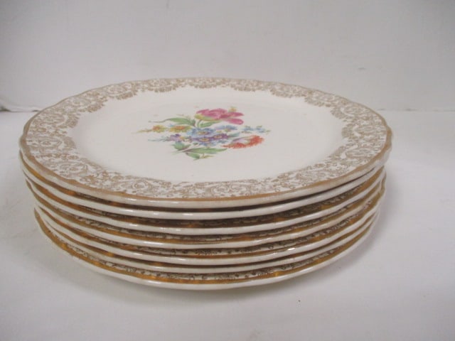 7 Vintage NASCO "Bouquet of Roses" 22kt Gold Deco. Plates: 9" each