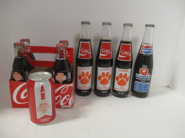 Clemson "National Champions" Unopened Coca-Cola and Pepsi Bottles and Can: .