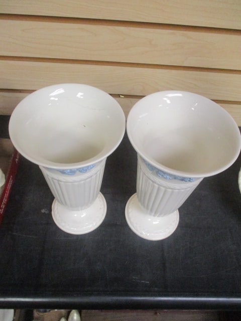 Pair of Vintage Wedgwood Embossed "Queensware" China Vases - 2