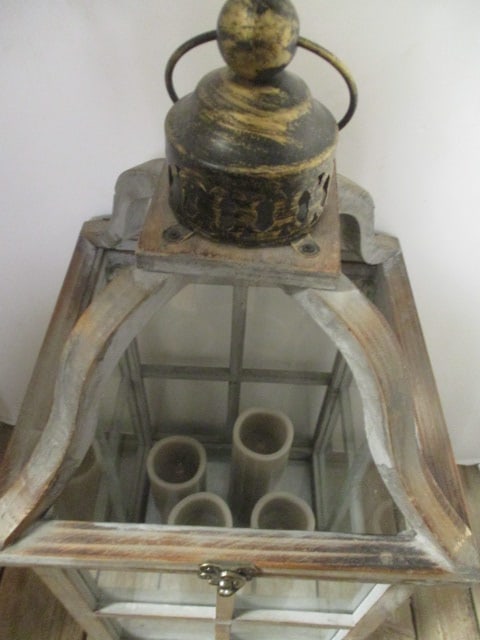 Weathered Wood and Glass Lantern with 4 Flameless Candles - 2