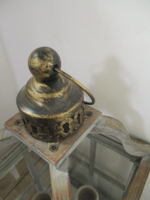 Weathered Wood and Glass Lantern with 4 Flameless Candles - 4