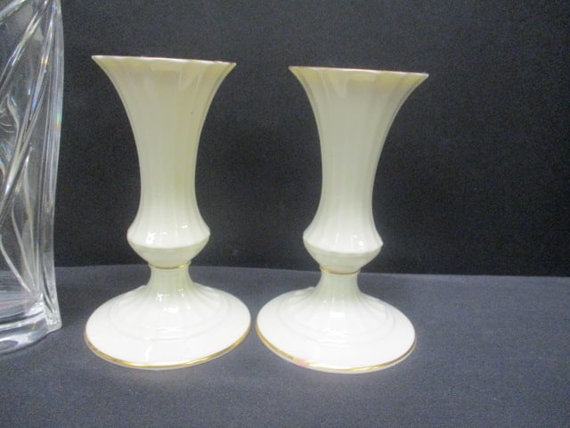 Collection of Lenox Candle Holders, Salt & Pepper Shakers, and Vase - 5