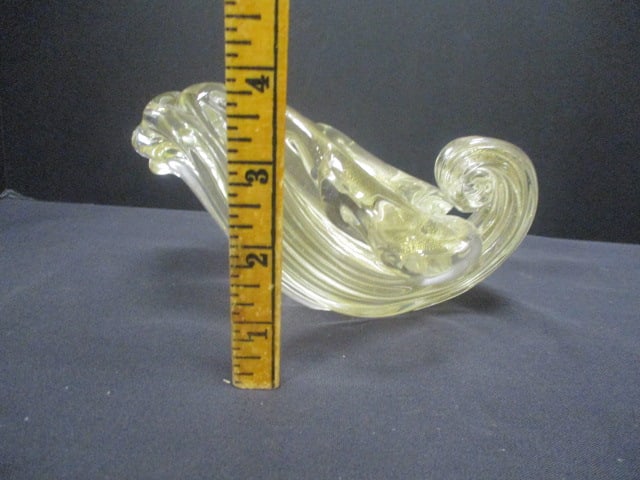 Vintage Murano Art Glass with Gold Aventurine Flecks Seashell Shaped Bowl - 5