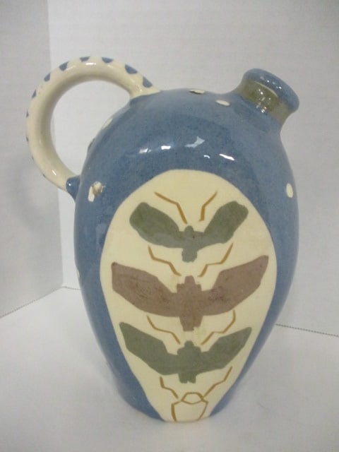 Studio Art Pottery Pitcher and Circular Wall Pocket - Both Signed - 5