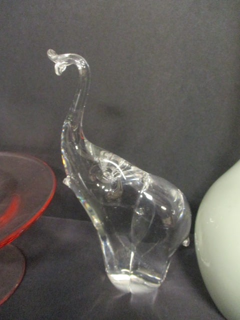 Grouping of Val St. Lambert (Belgium) Plates, Hummel Figurine, Glass Elephant, - 10