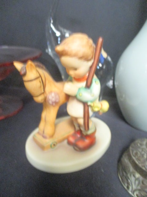 Grouping of Val St. Lambert (Belgium) Plates, Hummel Figurine, Glass Elephant, - 7