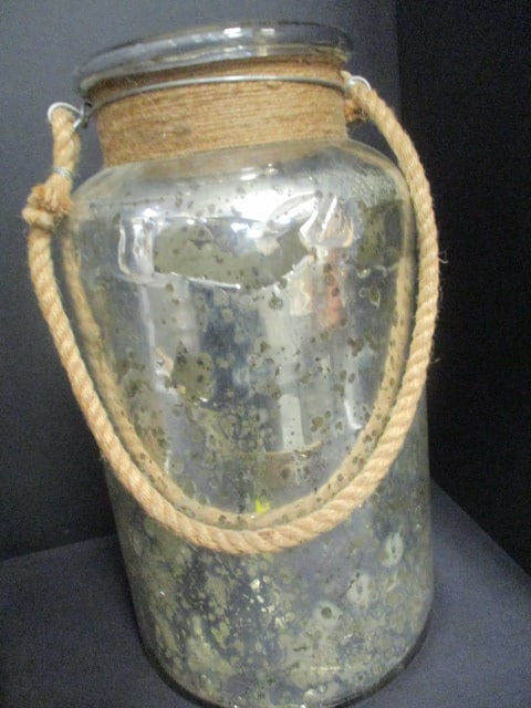 2 Rustic Mercury Glass Finished with Rope Handle Jars and Wood and Glass - 2