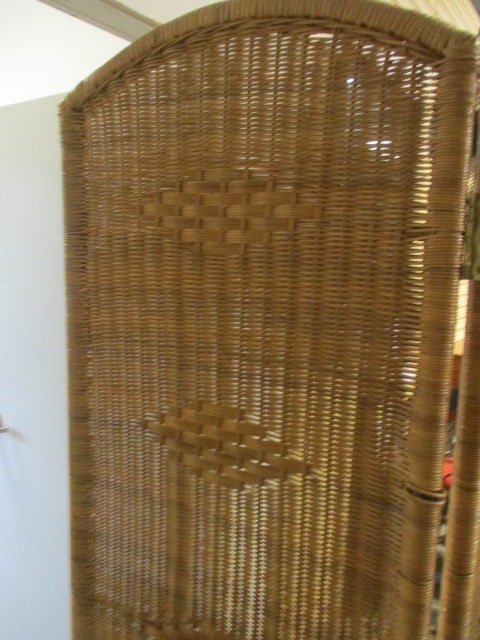Mid Century Modern Rattan Wicker 4 Panel Screen - 2