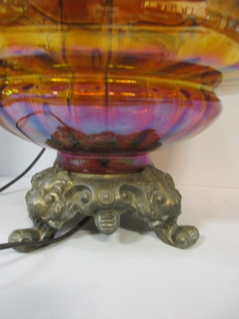 Vintage Embellished Amber Carnival Glass Table Lamp - 2