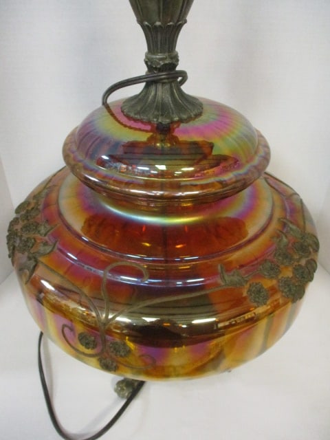 Vintage Embellished Amber Carnival Glass Table Lamp - 3