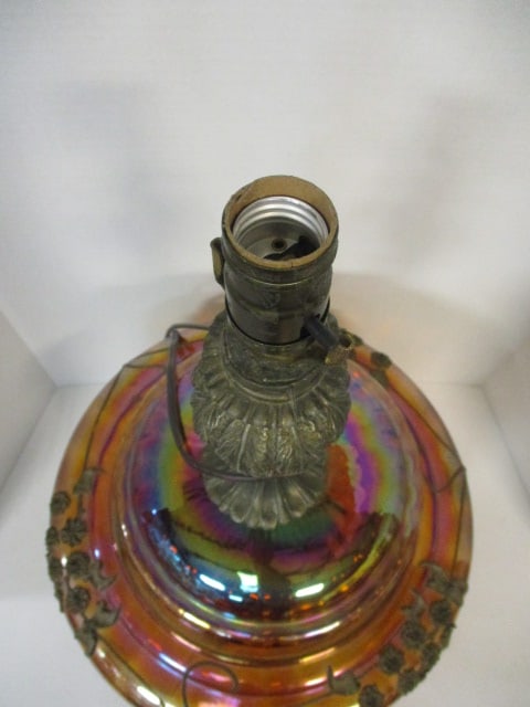 Vintage Embellished Amber Carnival Glass Table Lamp - 5