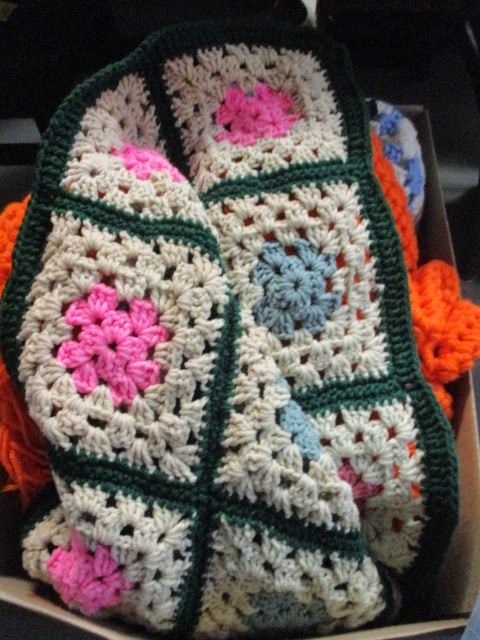 3 Vintage Handmade Knitted Afghan Blankets - 3