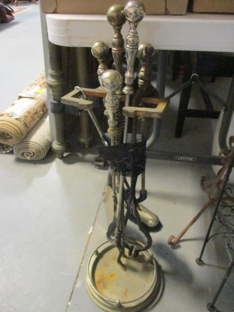 Vintage 5-Piece Brass Fireplace Tools with Stand (1 of 4)