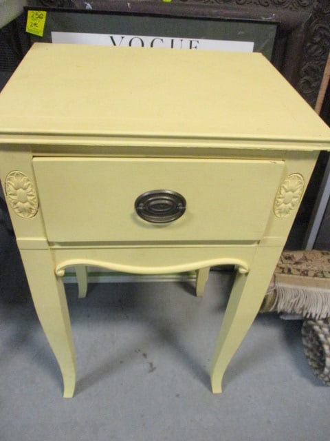 Vintage Yellow Painted Wood 1-Drawer Night Stand/Side Table (1 of 4)