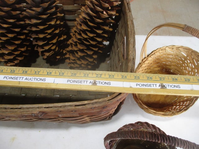 Antique Split Oak Basket (25" x 10" x 15") With Large Pine Cones - 5