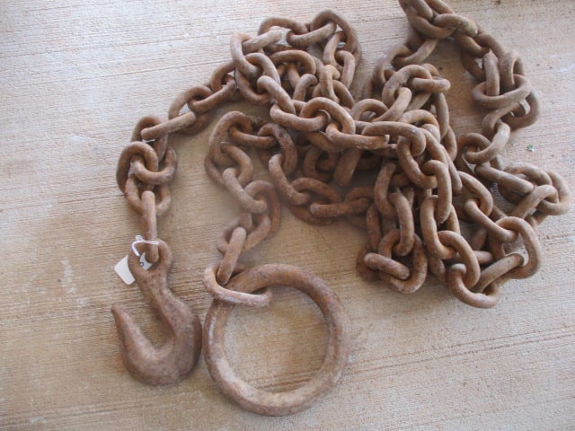 Antique Logging Chain w/Large Iron Ring & Hook 14ft x 2.5" x 1/2": .