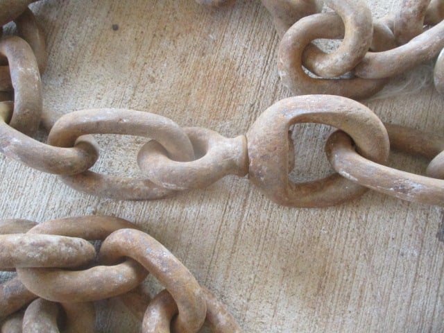 Antique Logging Chain w/Large Iron Ring & Hook 14ft x 2.5" x 1/2" - 2
