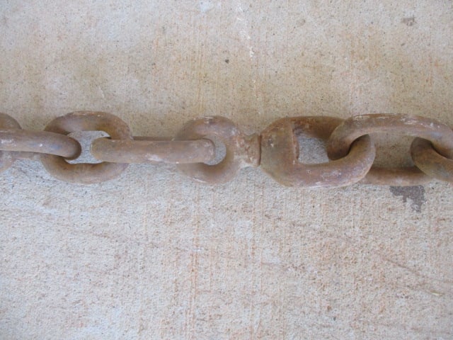 Antique Logging Chain w/Large Iron Ring & Hook 14ft x 2.5" x 1/2" - 6