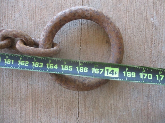 Antique Logging Chain w/Large Iron Ring & Hook 14ft x 2.5" x 1/2" - 7