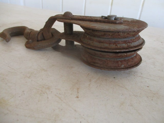 Antique Cast Iron Double Wheel Pulley - 2