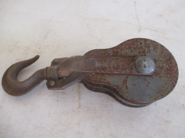 Antique Cast Iron Double Wheel Pulley - 3