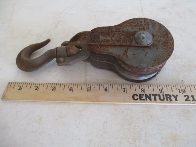Antique Cast Iron Double Wheel Pulley - 4