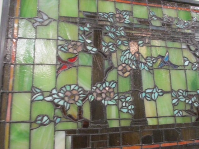 Mayda Tiffany Birds in Flowering Vines Scene Stained Glass Style Panel - 2