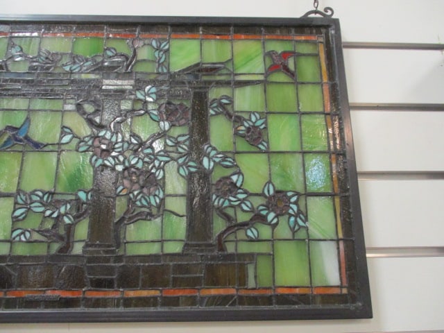 Mayda Tiffany Birds in Flowering Vines Scene Stained Glass Style Panel - 4