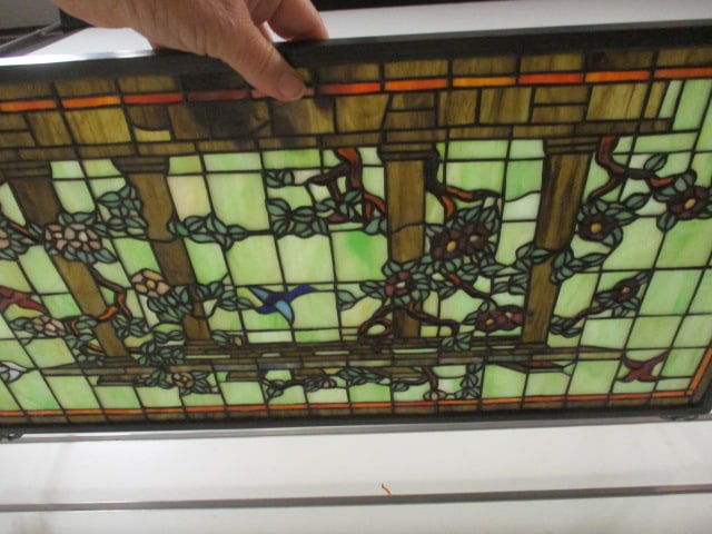 Mayda Tiffany Birds in Flowering Vines Scene Stained Glass Style Panel - 9