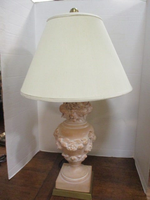 Wildwood Terra Cotta Topiary Urn Lamp with Applied Floral/Fruit Swag Design: 31"h, Local Pickup Only