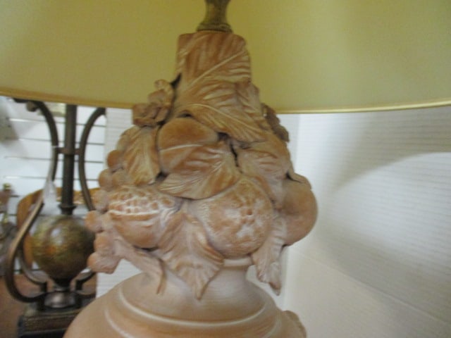 Wildwood Terra Cotta Topiary Urn Lamp with Applied Floral/Fruit Swag Design - 4