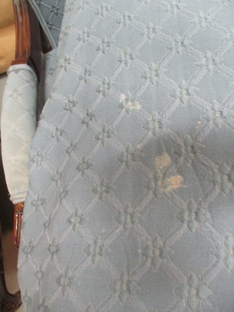 Pair of French Provincial Blue Upholstered Armchairs with Accent Back Pillows - 8