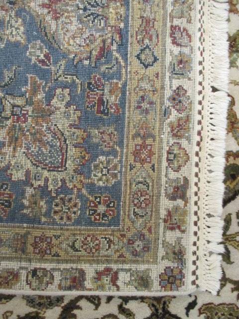 Blue Border/Ivory Floral Design Wool Area Rug - 8