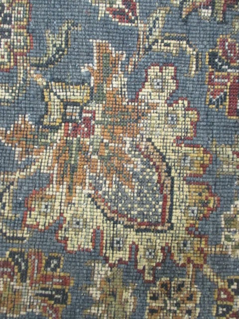 Blue Border/Ivory Floral Design Wool Area Rug - 9