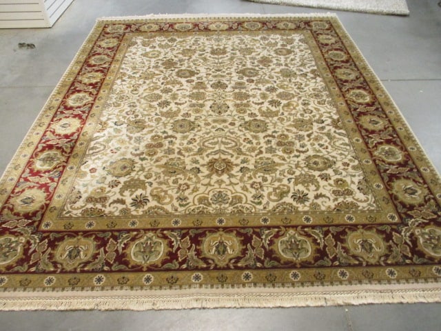 Burgundy/Ivory Floral Design Wool Area Rug: 99" x 122"(not including fringe), Local Pickup Only
