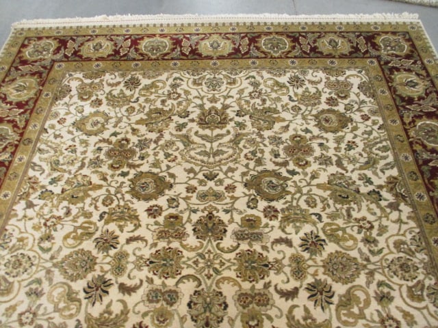 Burgundy/Ivory Floral Design Wool Area Rug - 2