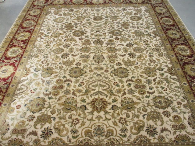 Burgundy/Ivory Floral Design Wool Area Rug - 3