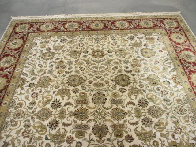 Burgundy/Ivory Floral Design Wool Area Rug - 4